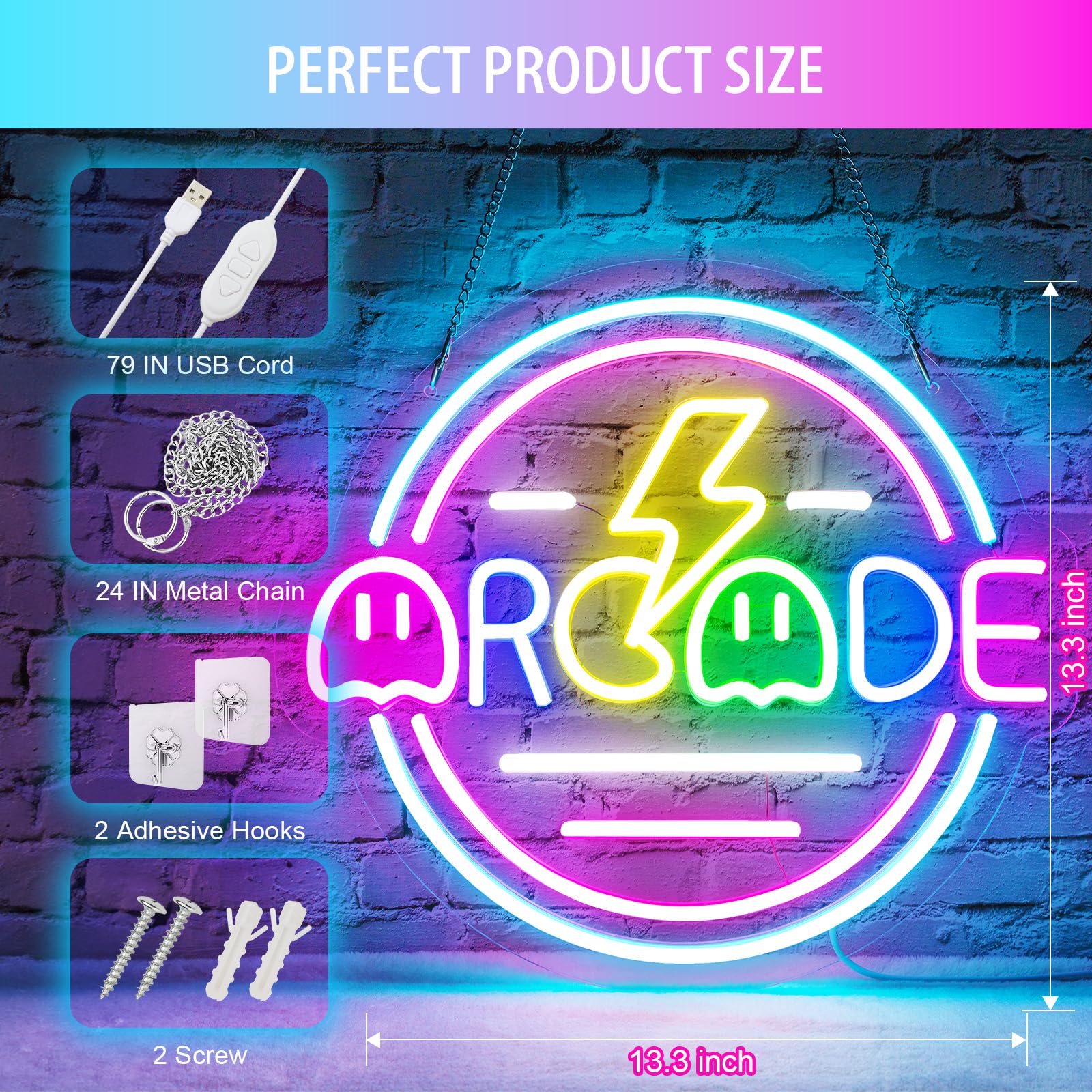 Basaneon Gamer Neon Sign for Gamer Room Decor, Dimmable Arcade